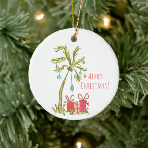 Tropische Weihnachten mit Palmen Tree präsentiert  Keramik Ornament