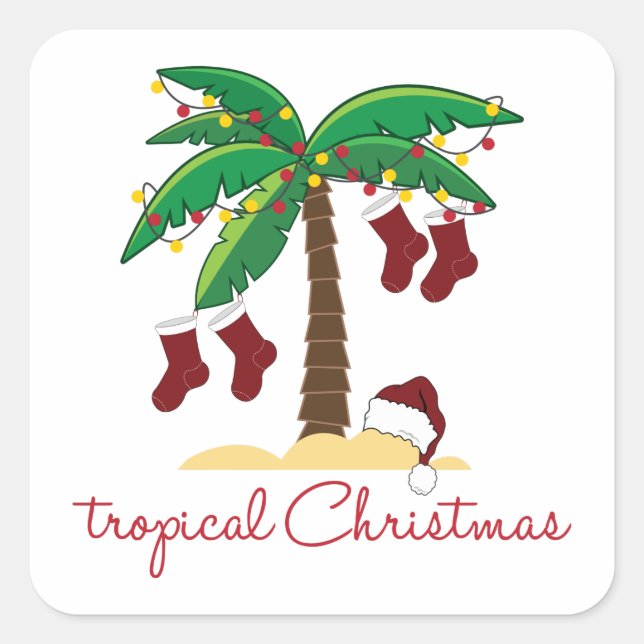 Tropische Weihnachten Quadratischer Aufkleber (Vorderseite)