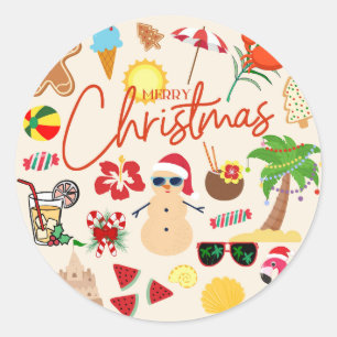 Tropische Weihnachten Runder Aufkleber