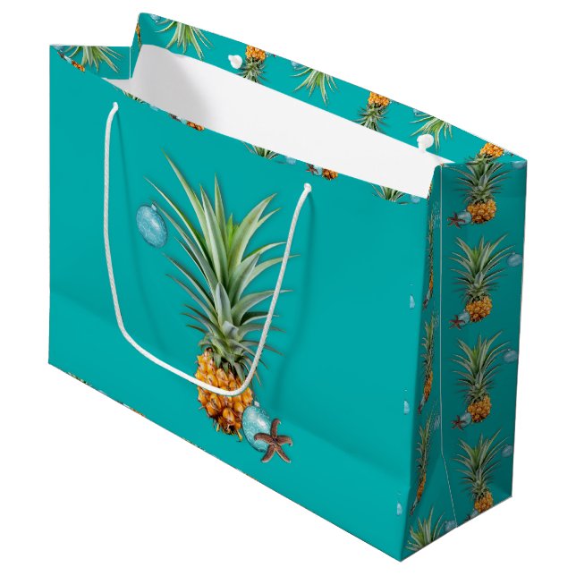 Tropische Weihnachtsananas Große Geschenktasche Geschenktüte (Vorderseite Schrägansicht)