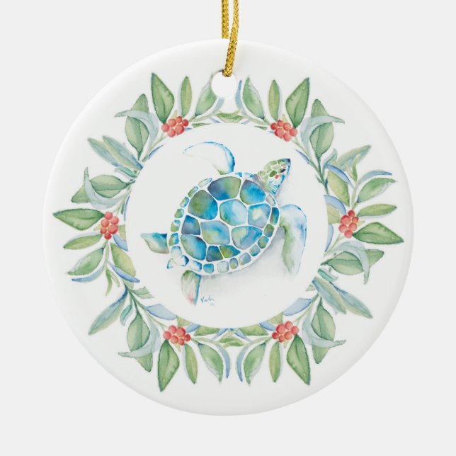 Tropische Weihnachtsbaumschildkröte Keramik Ornament (Vorne)