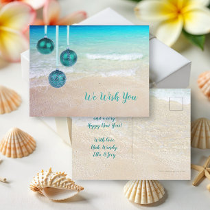 Tropische Weihnachtsdekoration am Strand Postkarte