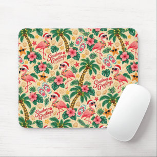 Tropische Weihnachtsflamingos und Palmen Mousepad