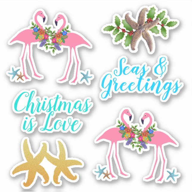 Tropische Weihnachtsgestalt Sternenfische Flamingo Aufkleber (Vorderseite)