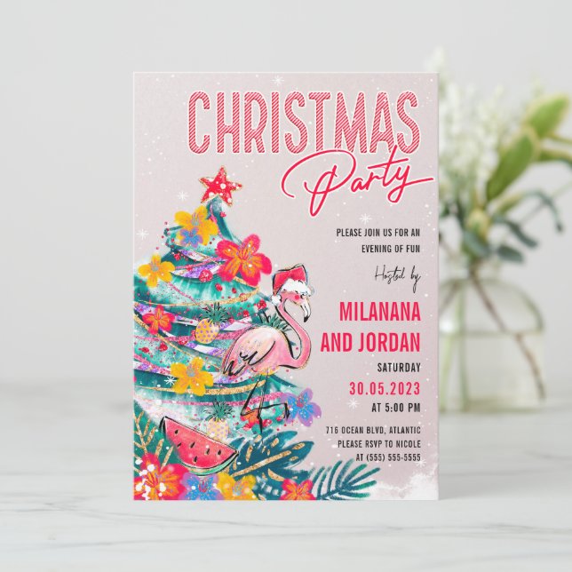 Tropische Weihnachtskarte für die Party Einladung (Stehend Vorderseite)