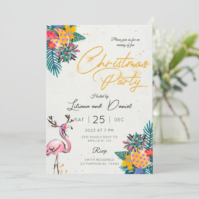 Tropische Weihnachtskarte für die Party Einladung (Stehend Vorderseite)