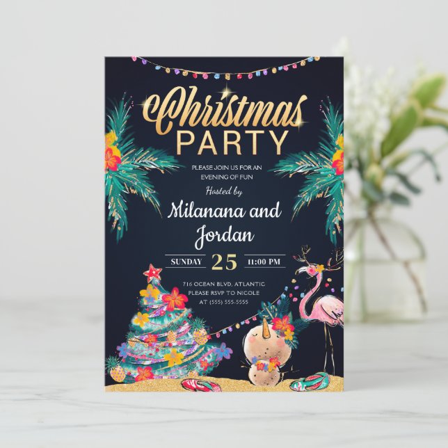 Tropische Weihnachtskarte für die Party Einladung (Stehend Vorderseite)