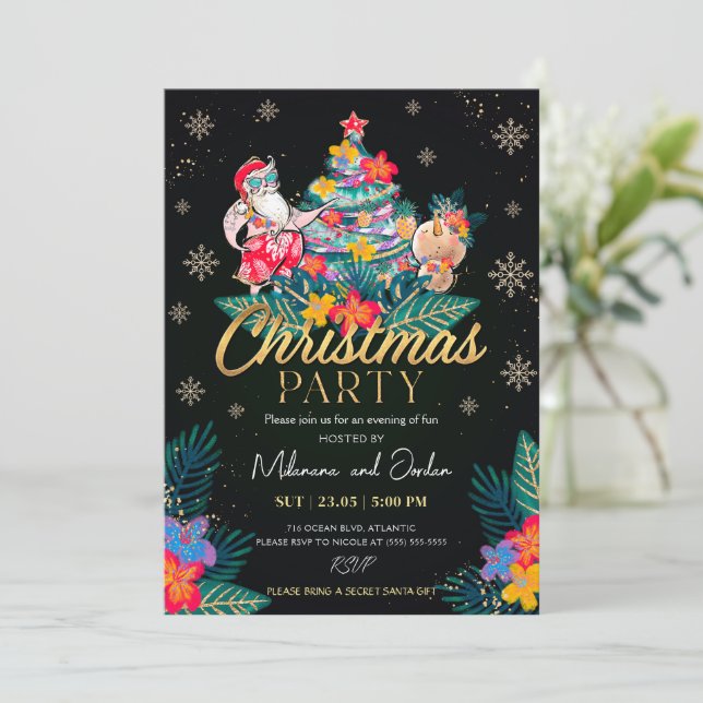 Tropische Weihnachtskarte für die Party Einladung (Stehend Vorderseite)