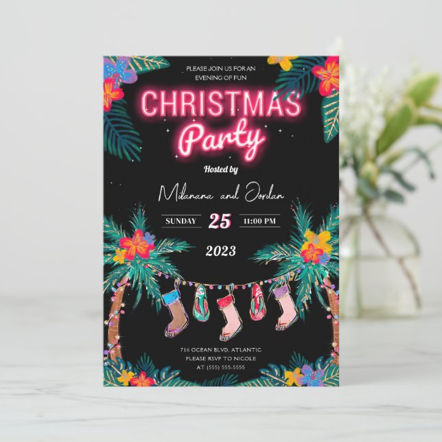 Tropische Weihnachtskarte für die Party Einladung (Stehend Vorderseite)