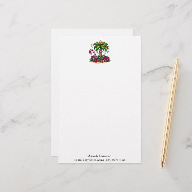 Tropische Weihnachtspalme Briefpapier (Vorderseite/Rückseite Beispiel)