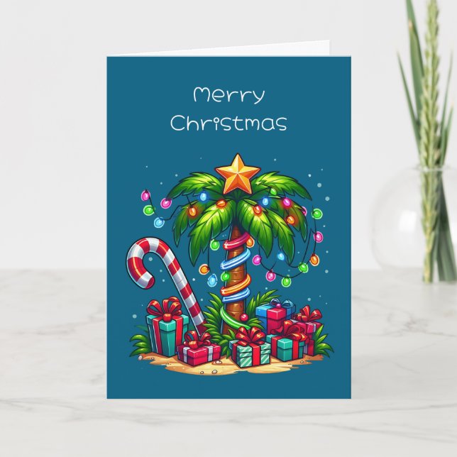 Tropische Weihnachtspalme Feiertagskarte (Vorderseite)