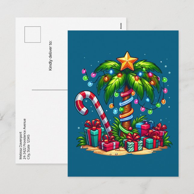 Tropische Weihnachtspalme Feiertagspostkarte (Vorne/Hinten)