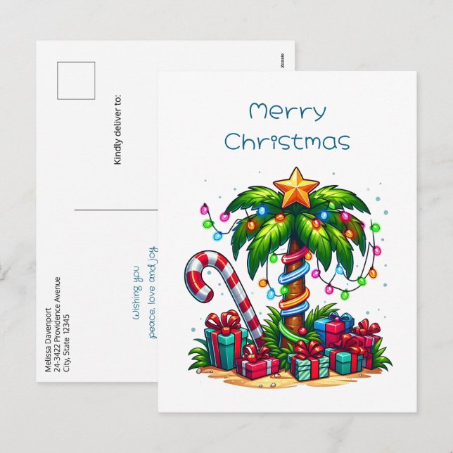Tropische Weihnachtspalme Feiertagspostkarte (Vorne/Hinten)