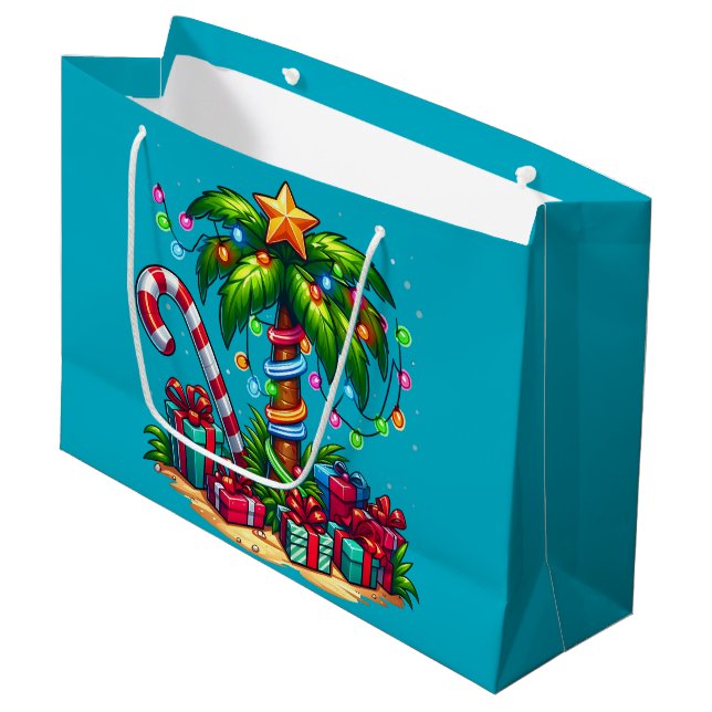 Tropische Weihnachtspalme Große Geschenktüte (Vorderseite Schrägansicht)