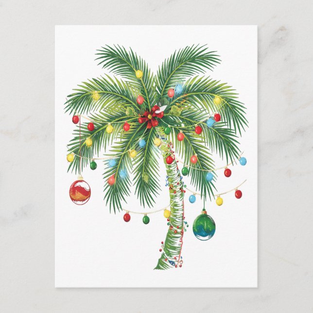 Tropische Weihnachtspalme mit Lichtern und Ornam Begleitkarte (Vorderseite)