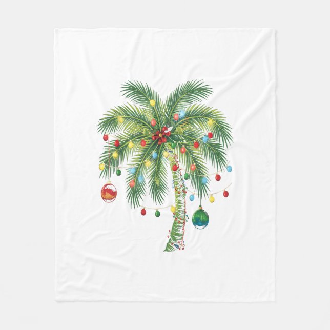 Tropische Weihnachtspalme mit Lichtern und Ornam Fleecedecke (Vorderseite)