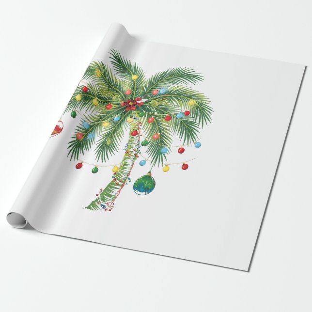 Tropische Weihnachtspalme mit Lichtern und Ornam Geschenkpapier (Ungerollt)