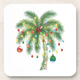 Tropische Weihnachtspalme mit Lichtern und Ornam Getränkeuntersetzer