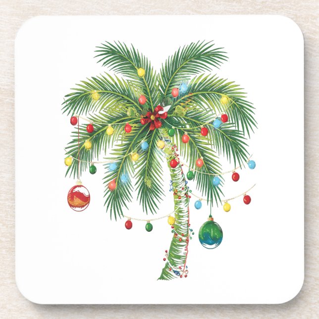 Tropische Weihnachtspalme mit Lichtern und Ornam Getränkeuntersetzer (Vorderseite)