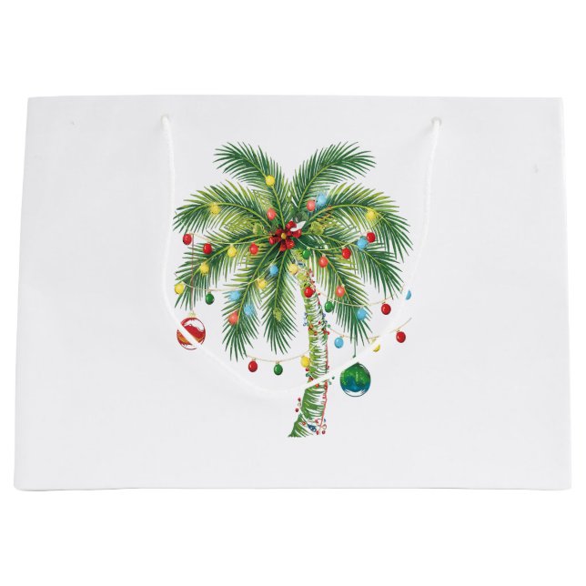 Tropische Weihnachtspalme mit Lichtern und Ornam Große Geschenktüte (Vorderseite)