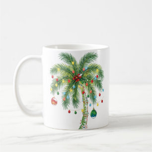 Tropische Weihnachtspalme mit Lichtern und Ornam Kaffeetasse