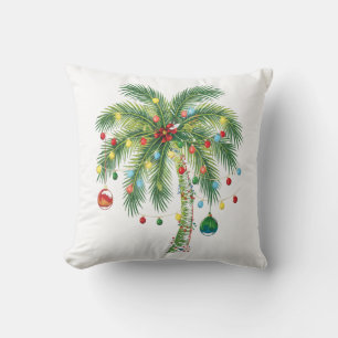Tropische Weihnachtspalme mit Lichtern und Ornam Kissen