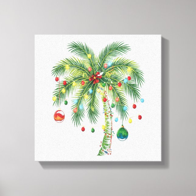 Tropische Weihnachtspalme mit Lichtern und Ornam Leinwanddruck (Vorderseite)
