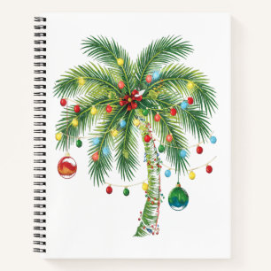 Tropische Weihnachtspalme mit Lichtern und Ornam Notizbuch
