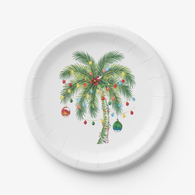 Tropische Weihnachtspalme mit Lichtern und Ornam Pappteller (Vorderseite)