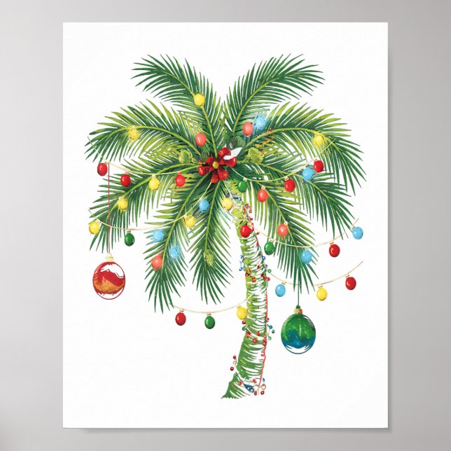 Tropische Weihnachtspalme mit Lichtern und Ornam Poster (Vorne)