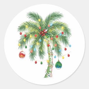Tropische Weihnachtspalme mit Lichtern und Ornam Runder Aufkleber