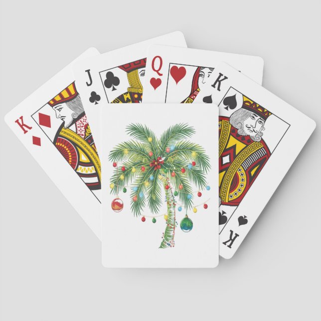 Tropische Weihnachtspalme mit Lichtern und Ornam Spielkarten (Rückseite)