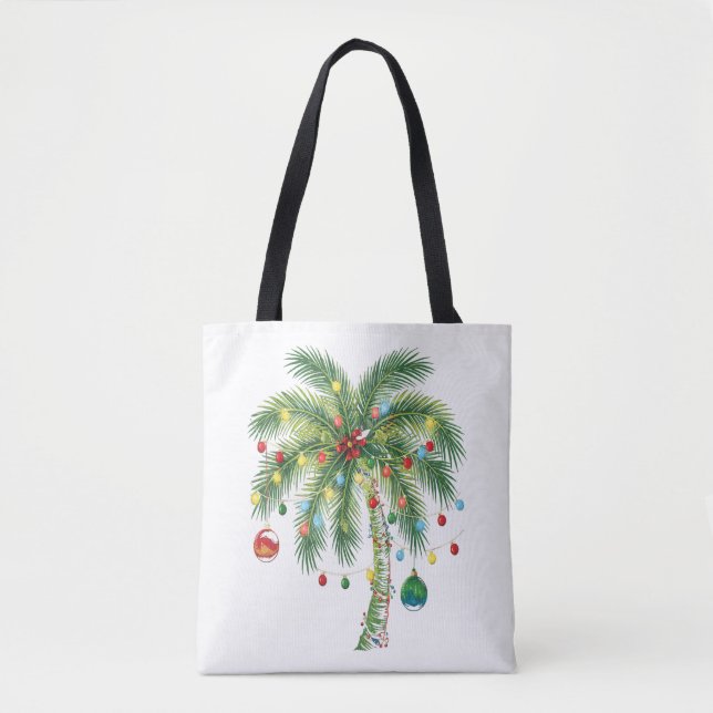 Tropische Weihnachtspalme mit Lichtern und Ornam Tasche (Vorderseite)