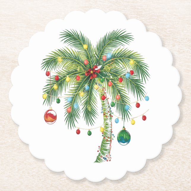 Tropische Weihnachtspalme mit Lichtern und Ornam Untersetzer (Vorderseite)