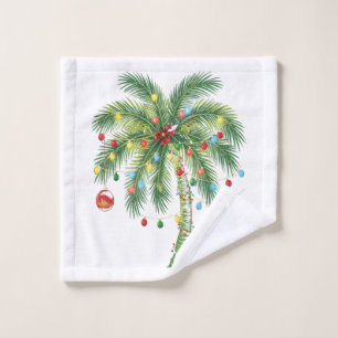 Tropische Weihnachtspalme mit Lichtern und Ornam Waschlappen
