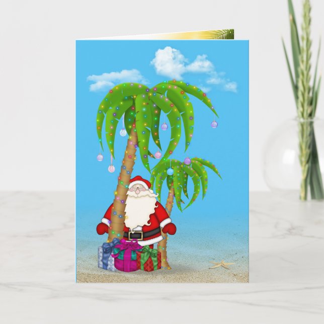 Tropische Weihnachtspalme mit Santa Karte (Vorderseite)