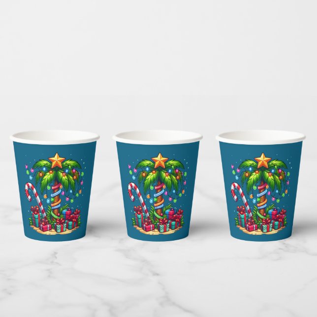 Tropische Weihnachtspalme Pappbecher (Multi)