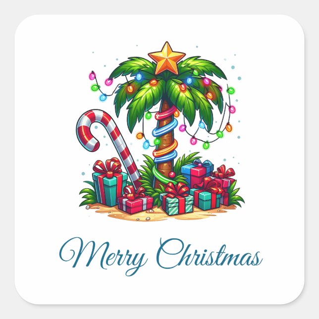 Tropische Weihnachtspalme Quadratischer Aufkleber (Vorderseite)