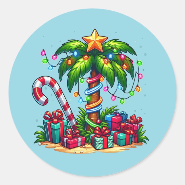Tropische Weihnachtspalme Runder Aufkleber (Vorderseite)