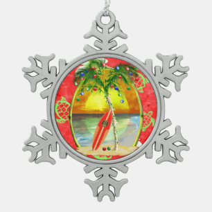 Tropische Weihnachtspalme Schneeflocken Zinn-Ornament