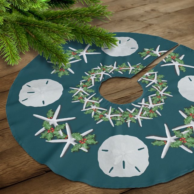 Tropische WeihnachtssandDollars Starfish Aquamarin Polyester Weihnachtsbaumdecke (Von Creator hochgeladen)