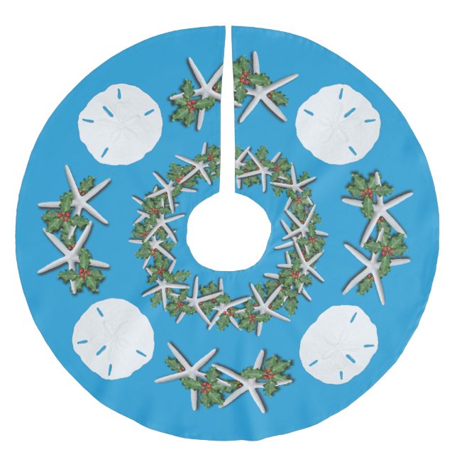 Tropische WeihnachtssandDollars Starfish Aquamarin Polyester Weihnachtsbaumdecke (Vorderseite)