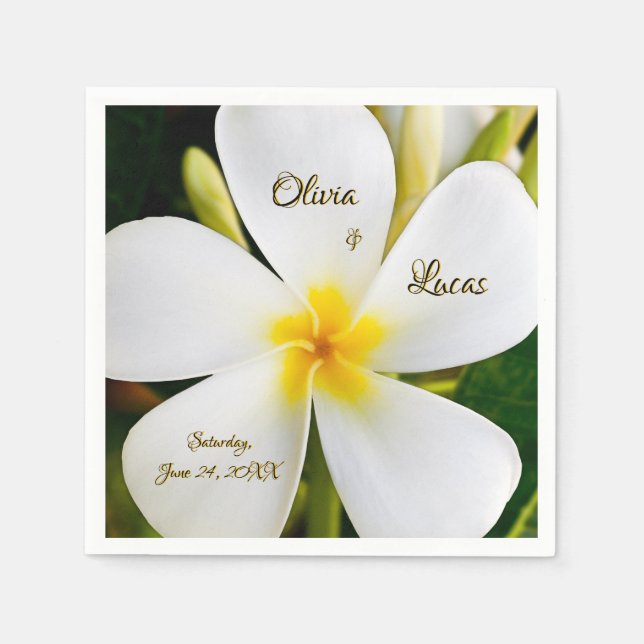 Tropische weiße Flora - Neuanfang - Hochzeit Serviette (Vorderseite)