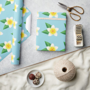 Tropische weiße Frangipani-Plumerien-Blüte auf Bla Geschenkpapier