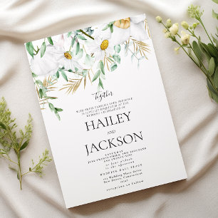 Tropische weiße Gold-Mint-Daisy-Blumenhochzeit Einladung