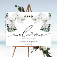 Tropische weiße Orchideen Hochzeit Begrüßungszeich