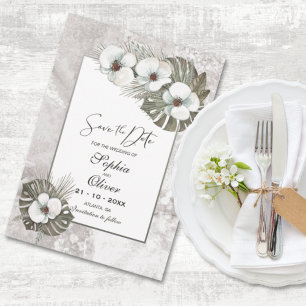 Tropische weiße Orchideen Hochzeit speichern das D Save The Date