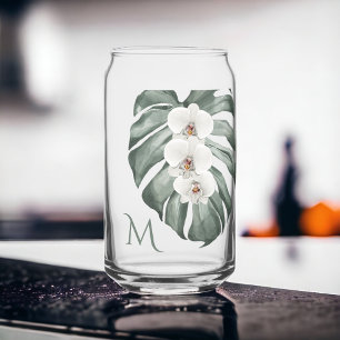 Tropische weiße Orchideen mit Monogramm Dosenglas
