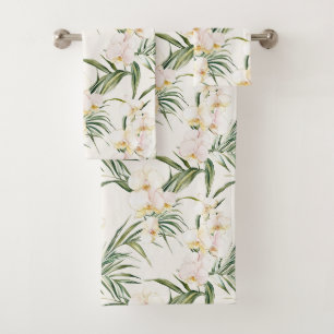 Tropische weiße Orchideenblüten   Badhandtuch Set