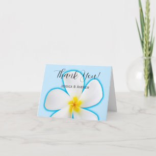 Tropische, weiße Plumeria auf Blau, Floral, Dankeskarte